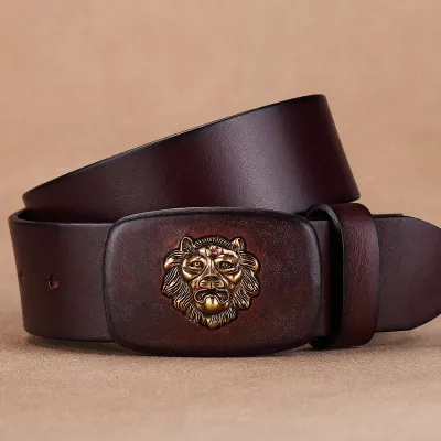 Cowhide Genuine Leather Men’s Belt – Retro Smooth Buckle Alloy Waistband